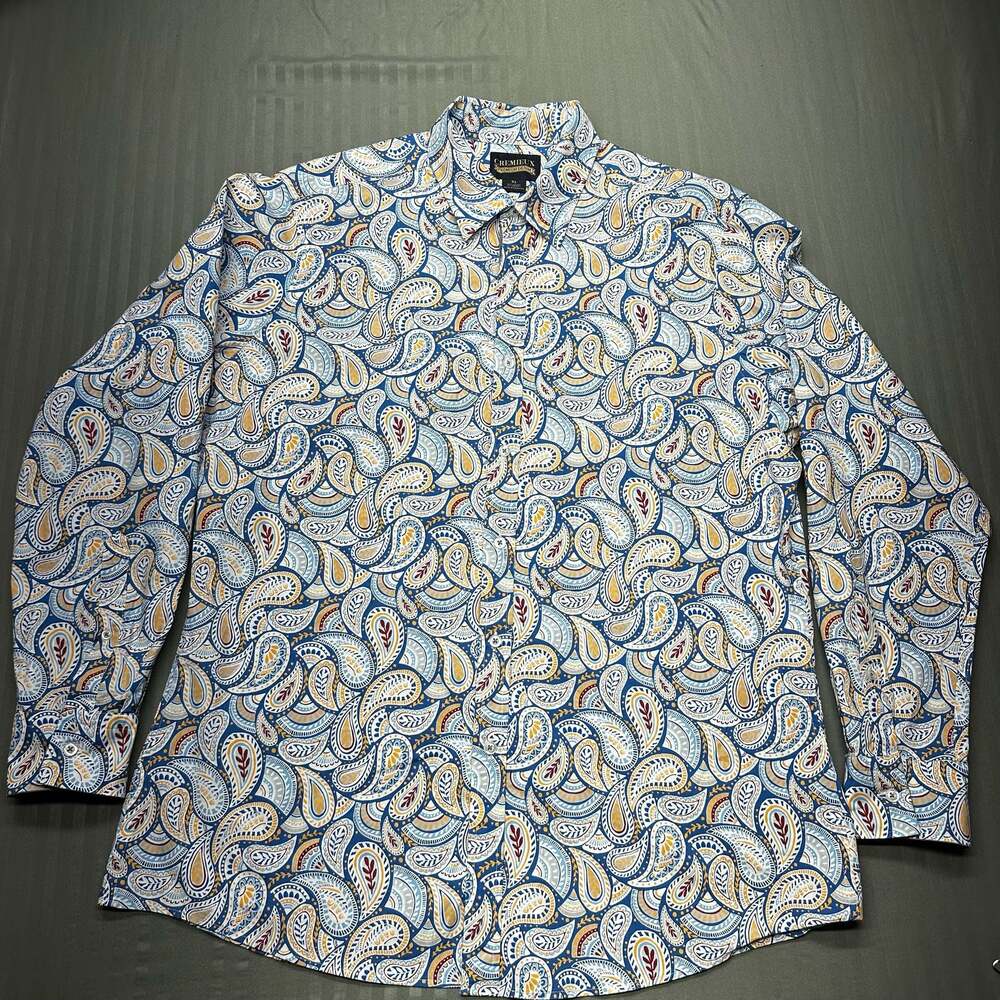 Cremieux Premium Denim Paisley Print Long Sleeve Button Down Shirt XL